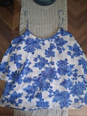 Paper Crane White Camisole with Blue Floral Print